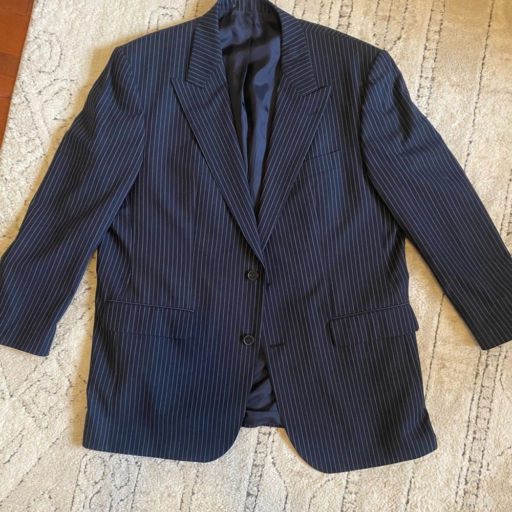 Men’s blue pinstripe coat custom from gariane Dallas-VITALE BARBERIS CANONICO